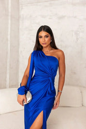 Dames Maxi Jurk met Split One Shoulder Elegant Feestelijk Vloerlengte - Turkoois / Olijfgroen / Marineblauw - Maelen