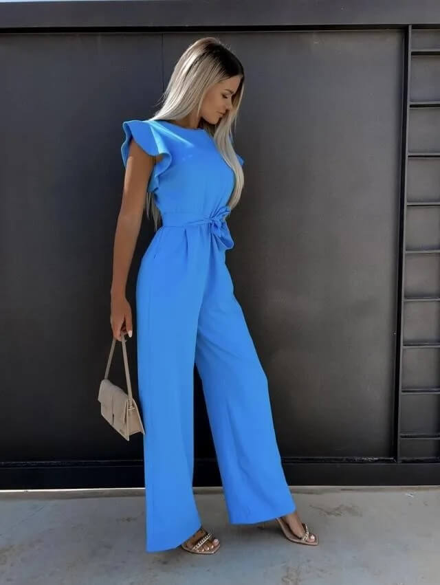 Jumpsuit Dames Zomer met Ruffle Mouwen en Wijde Pijpen, Elegante Pasvorm - Isabella Fiorentina