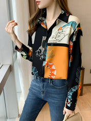 Birdie Blouse | Vintage Blouse met Hert- en Boommotief en Klassieke Reverskraag