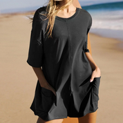 Mila Romper | Tweezijdig Draagbare Oversized T-shirt set Romper met V-Detail en Voorzakken