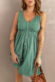 Elena Jurk | Luchtige Zomerse Mini-Jurk met V-Hals, Hoge Taille en Speelse Knopen