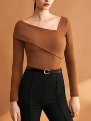 Céleste Top Dames | Asymmetrische Geribde Top met Elegante Pasvorm voor Herfst & Winter