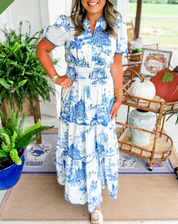 Dames A-lijn Maxi Jurk met Rits Smocked Taille Lente en Zomer - Mauve Bruin / Blauw / Zwart - Maelen