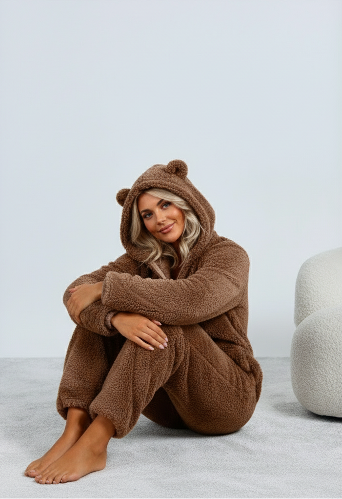 SnugglePaws Fleece Onesie Dames | Superzachte Onesie met Berenoortjes van Lucia Bellezza | Warme Loungewear
