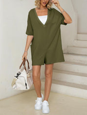 Mila Romper | Tweezijdig Draagbare Oversized T-shirt set Romper met V-Detail en Voorzakken
