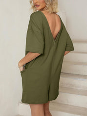 Mila Romper | Tweezijdig Draagbare Oversized T-shirt set Romper met V-Detail en Voorzakken