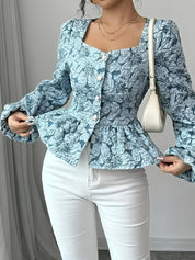 Bijou Blouse | Romantische Blouse met Jacquardstof, Sweetheart Halslijn en Ruches