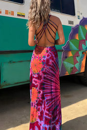 Aisha Jurk | Bohemian Jurk met Open Rug en Slim-Fit Pasvorm