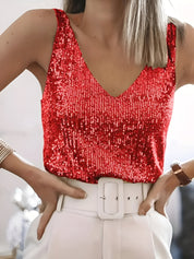 Alessia Sequin Top | Mouwloze Dames Top met Sprankelende Pailletten en Elegante V-Hals
