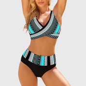High Waist Bikini Set Dames met Crossover Halter Top en Geometrische Print - Isabella Ferrara