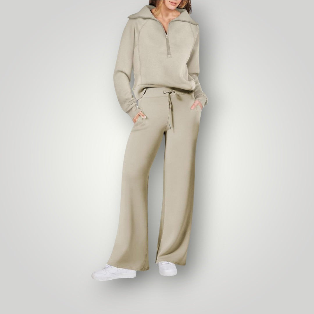 Lucia Dames Relaxte Loungeset | Twee-Delige Set met Rits-Top en Wijde Broek
