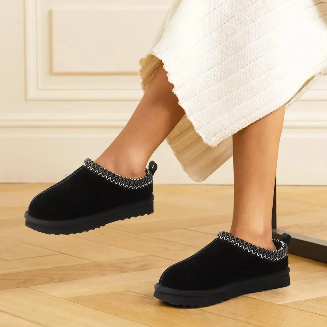 Marina Leren pantoffels dames – luxe suède sloffen met warme pluche voering