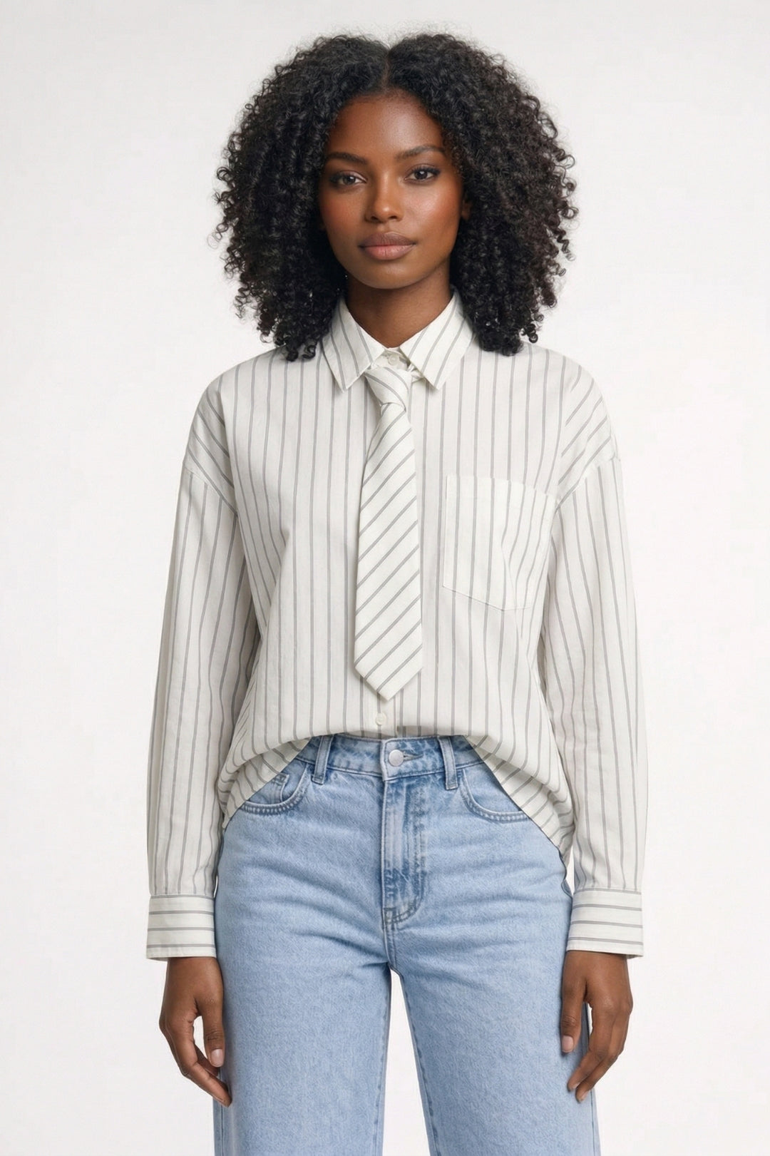 Gestreepte Damesblouse met Strikdetail - Wit - Maelen