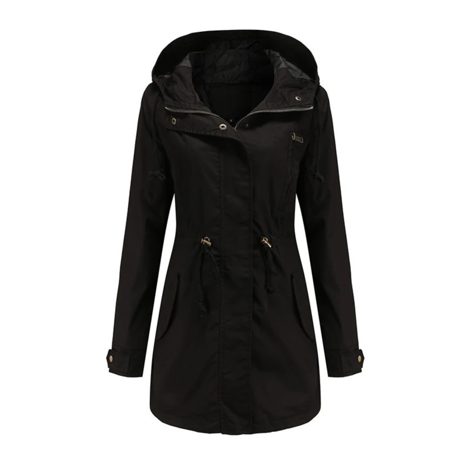 Dames Parka Jas Lichtgewicht Winddicht Ceintuur Capuchon - Zwart / Groen / Bruin - Maelen