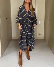 Aurelia Jurk | Zomerse V-Hals Jurk met Boho Print, Losse Pasvorm en Zakken