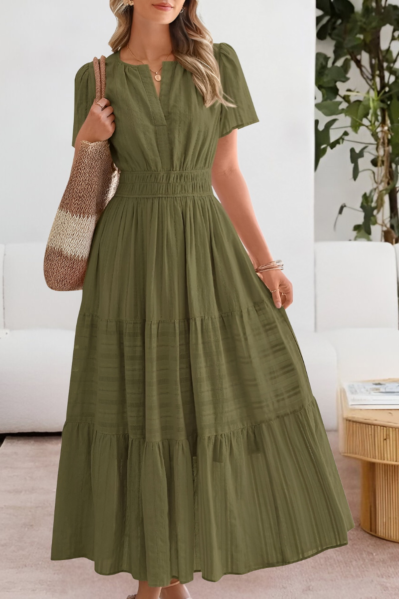 Boho Zomerjurk Dames Bloemenprint V-hals Korte Mouwen - Geel / Zwart / Roze - Maelen