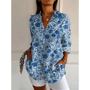 Dames Bloemen Blouse Knoopsluiting Loszittend Halflange Mouwen - Roze / Blauw / Paars - Maelen