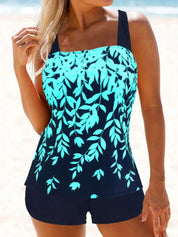 Dames Tankini Bladprint Tweedelig Zwart Contrast - Zwart-Geel / Zwart-Wit / Zwart-Roze - Maelen