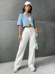 Alison Blouse | Lichtblauw Denim Overhemd met Losse Pasvorm en Zomerse Look