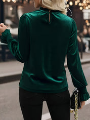 Bluma Blouse | Fluwelen Blouse met Ruches en Opstaande Kraag