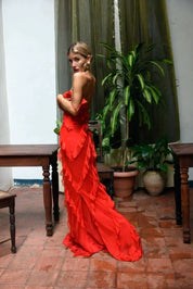 Tullia | Ruffle Jurk Dames - Elegant, Vloeiend en Romantisch - Rood / Zwart / Marine