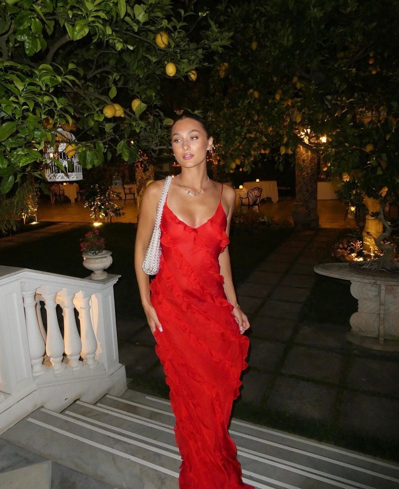 Tullia | Ruffle Jurk Dames - Elegant, Vloeiend en Romantisch - Rood / Zwart / Marine