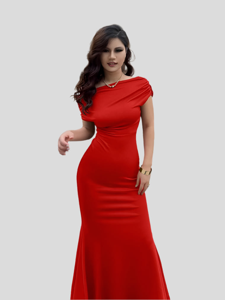 Camilla Jurk | Off-Shoulder Lange Jurk met Volants en Vloeiende Stof