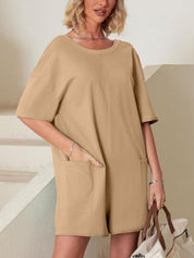 Mila Romper | Tweezijdig Draagbare Oversized T-shirt set Romper met V-Detail en Voorzakken