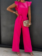 Jumpsuit Dames Zomer met Ruffle Mouwen en Wijde Pijpen, Elegante Pasvorm - Isabella Fiorentina