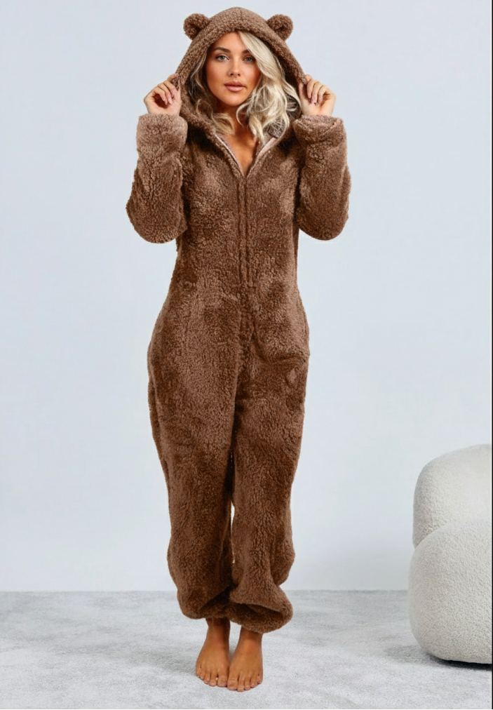 SnugglePaws Fleece Onesie Dames | Superzachte Onesie met Berenoortjes van Lucia Bellezza | Warme Loungewear