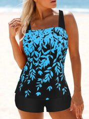 Dames Tankini Bladprint Tweedelig Zwart Contrast - Zwart-Geel / Zwart-Wit / Zwart-Roze - Maelen