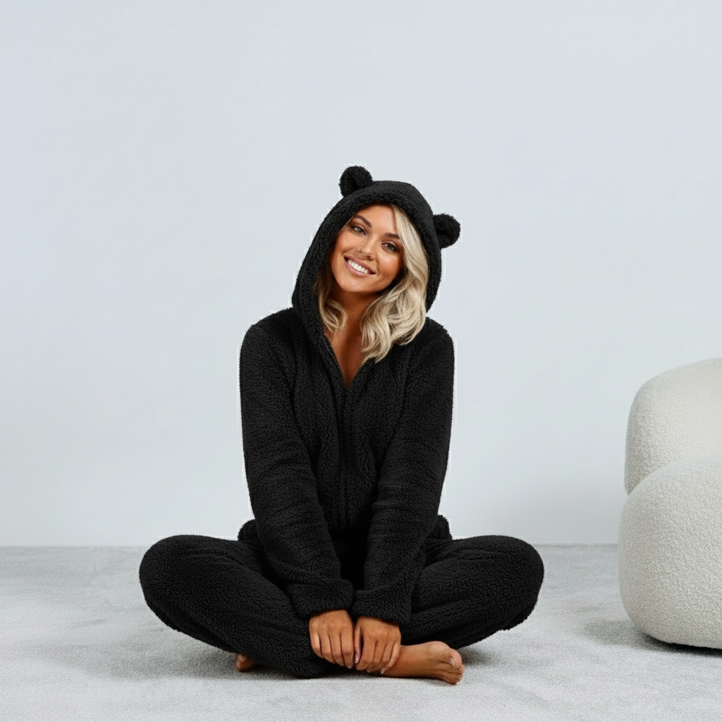 SnugglePaws Fleece Onesie Dames | Superzachte Onesie met Berenoortjes van Lucia Bellezza | Warme Loungewear