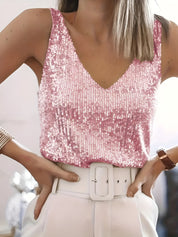 Cosima Top | Mouwloze Pailletten Top met Elegante V-Hals