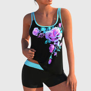 Tankini Set Dames met Bloemenprint, Boyshort en Contrasterende Accenten - Britta Solano