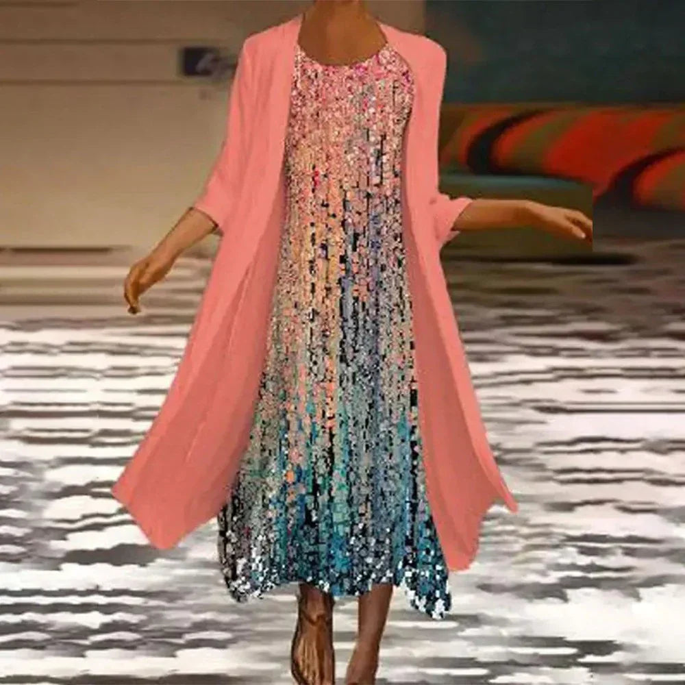 Elena Jurk | Gelaagde Midi-Jurk met Elegante Overlay voor Vier Seizoenen Stijl