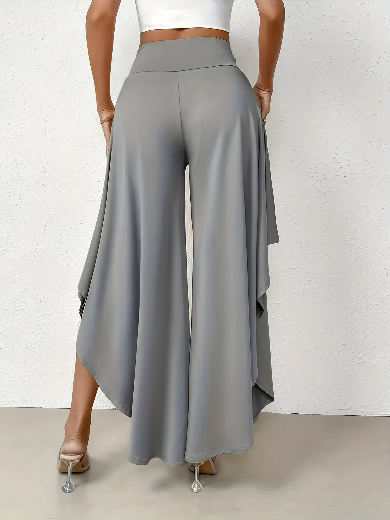 Elena Wide-Leg Pants | Damesbroek met Hoge Taille, Asymmetrische Zoom en Luchtige Wijde Pijpen