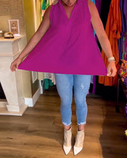 Lucia Blouse | Mouwloze Zomerblouse met V-Hals, Losse Pasvorm en Plooiachterkant