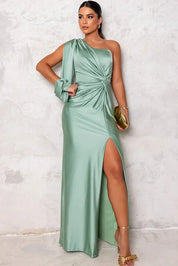 Dames Maxi Jurk met Split One Shoulder Elegant Feestelijk Vloerlengte - Turkoois / Olijfgroen / Marineblauw - Maelen