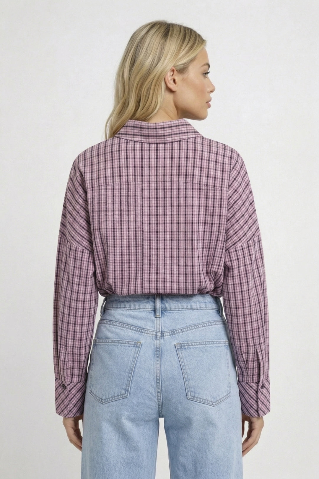 Geruite Damesblouse met Koorddetail en Getailleerde Pasvorm - Roze - Maelen