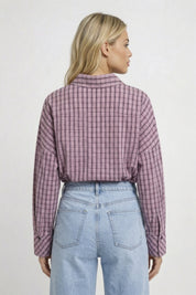 Geruite Damesblouse met Koorddetail en Getailleerde Pasvorm - Roze - Maelen