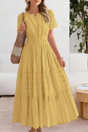 Boho Zomerjurk Dames Bloemenprint V-hals Korte Mouwen - Geel / Zwart / Roze - Maelen