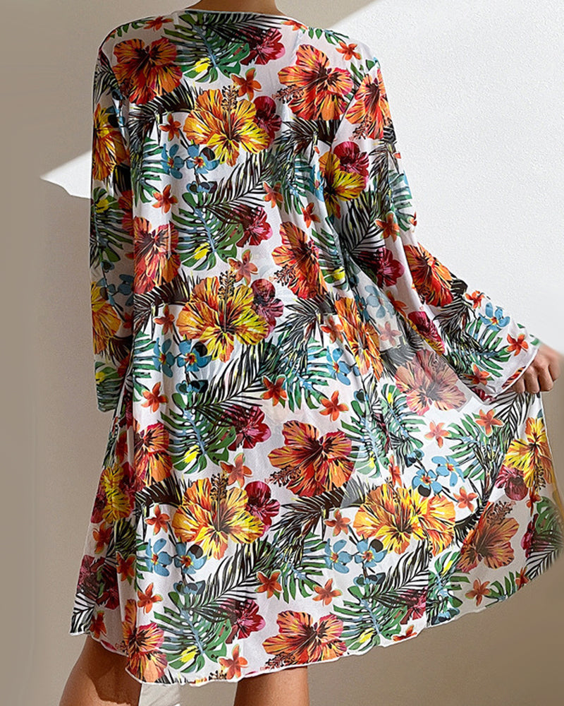 Annie Bikiniset | 3-Delige Zomerse Bikiniset met Bloemenprint en Mesh Blouse