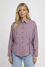 Geruite Damesblouse met Koorddetail en Getailleerde Pasvorm - Roze - Maelen