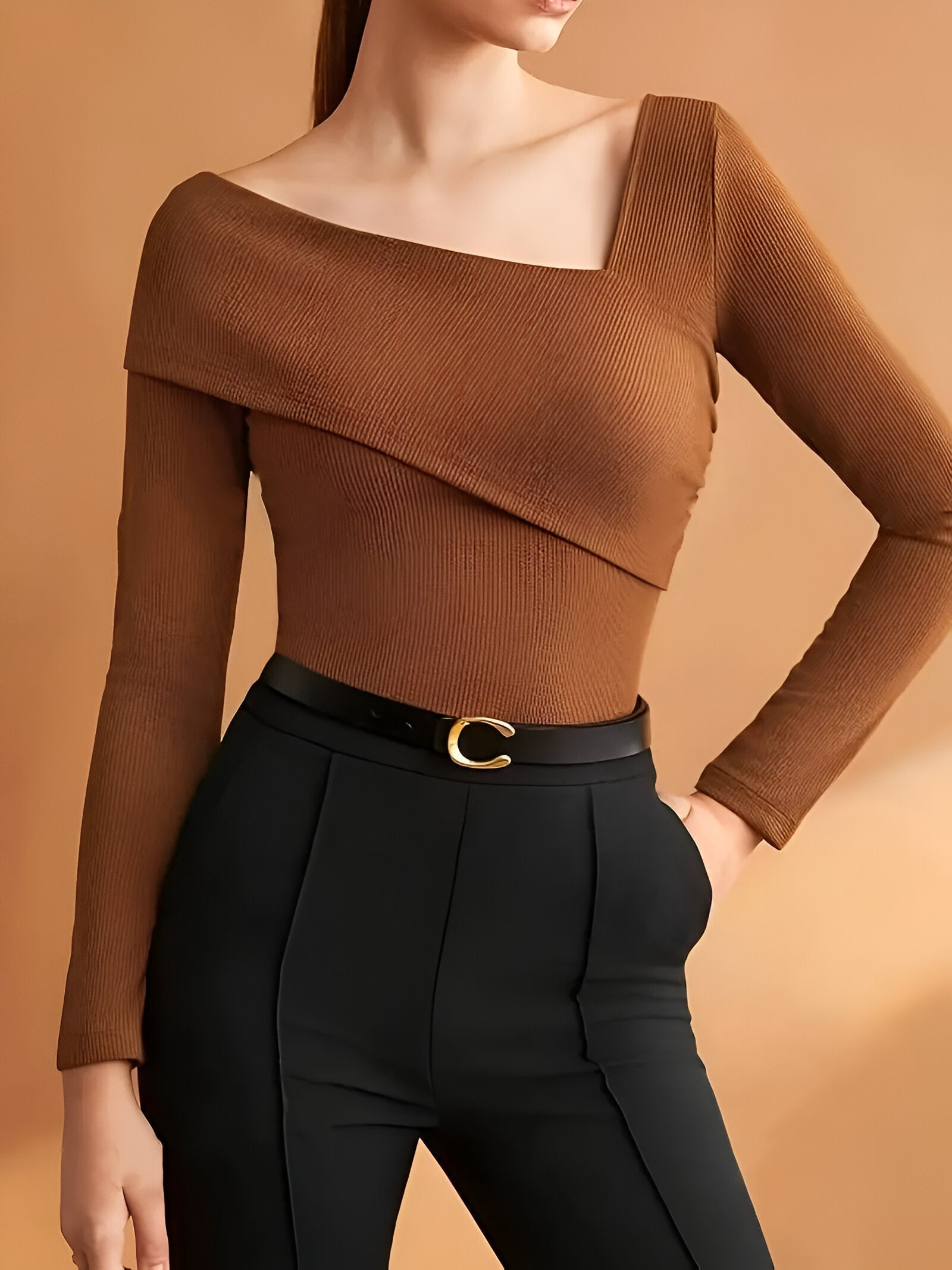 Céleste Top Dames | Asymmetrische Geribde Top met Elegante Pasvorm voor Herfst & Winter