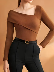 Céleste Top Dames | Asymmetrische Geribde Top met Elegante Pasvorm voor Herfst & Winter