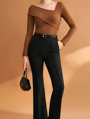 Céleste Top Dames | Asymmetrische Geribde Top met Elegante Pasvorm voor Herfst & Winter