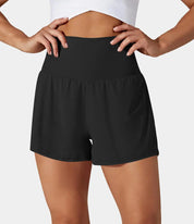 Alyssa Sportshorts | 2-in-1 Dames Sportshort met Hoge Taille en Slimme Zakken