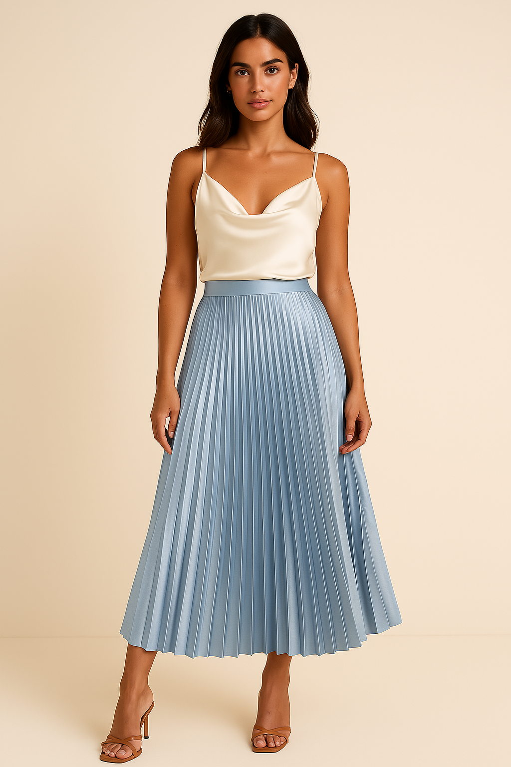 Satijnen Plooirok – Hoge Taille Midi-Rok met Elegante Glans | Giulia Contessa