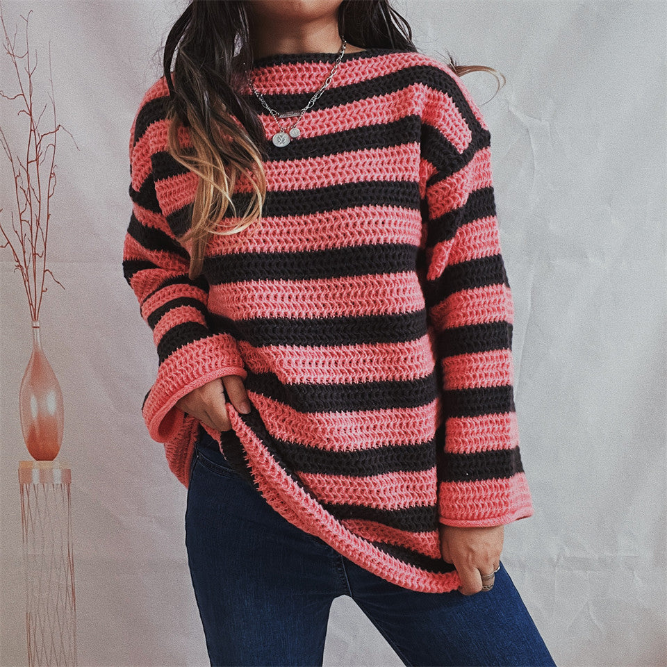 Martina Wool Sweater | Zachte Damestrui met Felle Strepen en Comfortabele Oversized Pasvorm