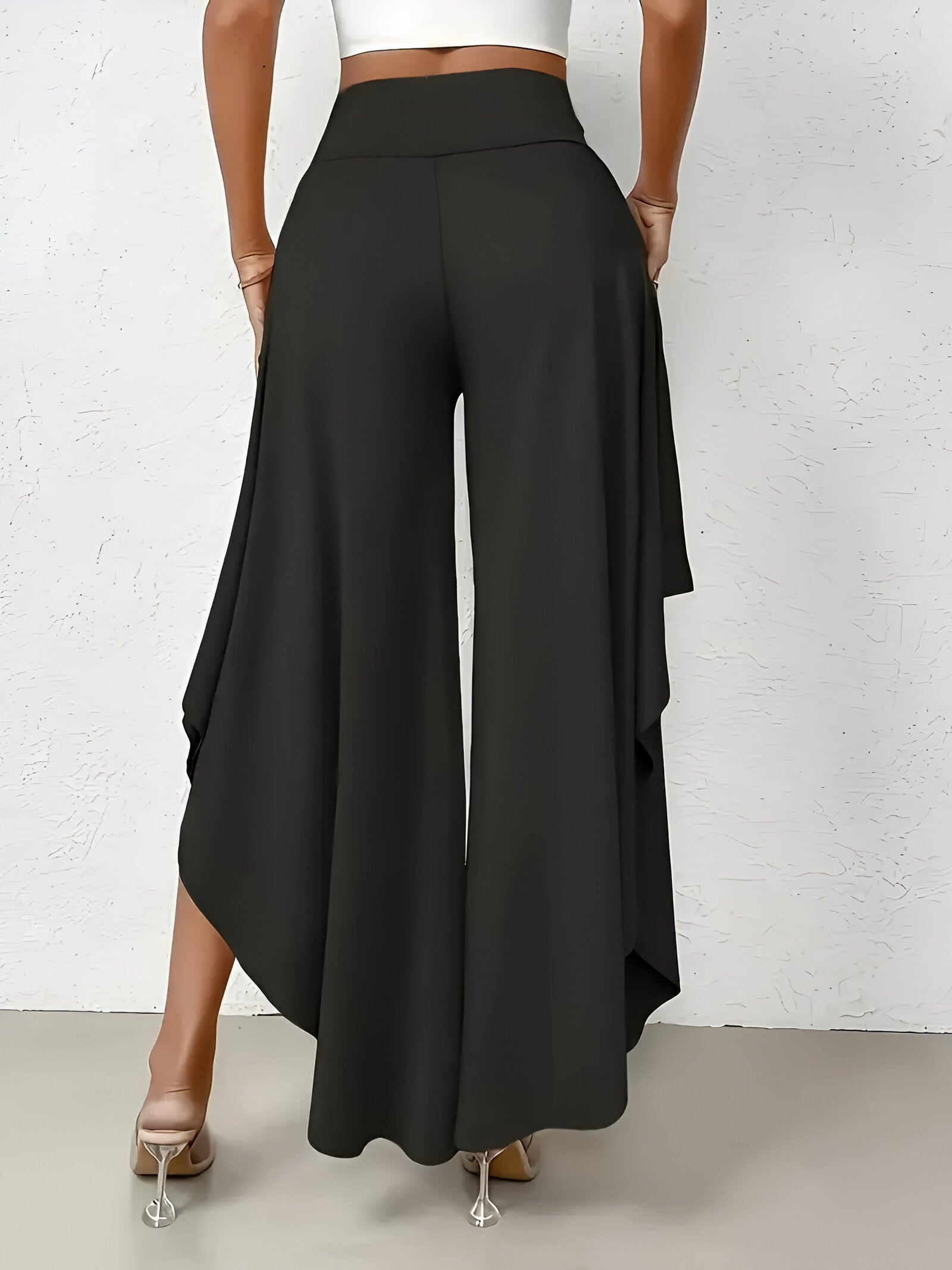 Elena Wide-Leg Pants | Damesbroek met Hoge Taille, Asymmetrische Zoom en Luchtige Wijde Pijpen